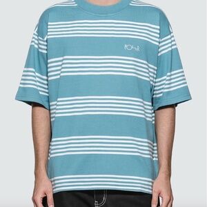 POLAR SKATE CO Blue & White Striped Tee Mens S